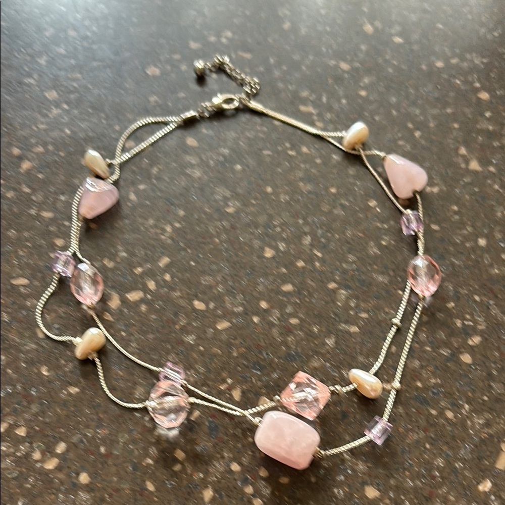 Pink and Silver Beaded Necklace